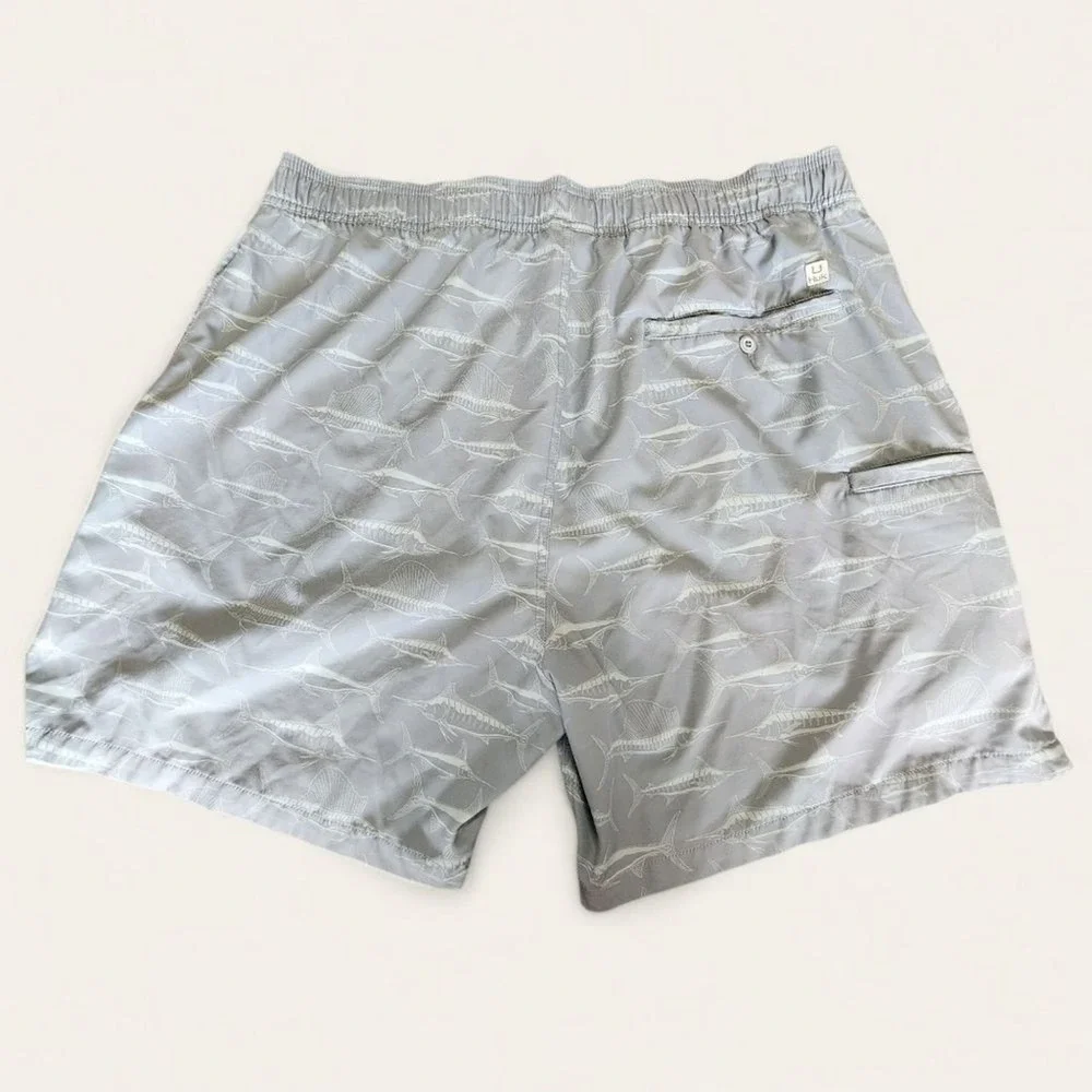 Huk Performance Fishing Shorts Mens‎ XXL Gray Marlin Sailfish Skeleton Print